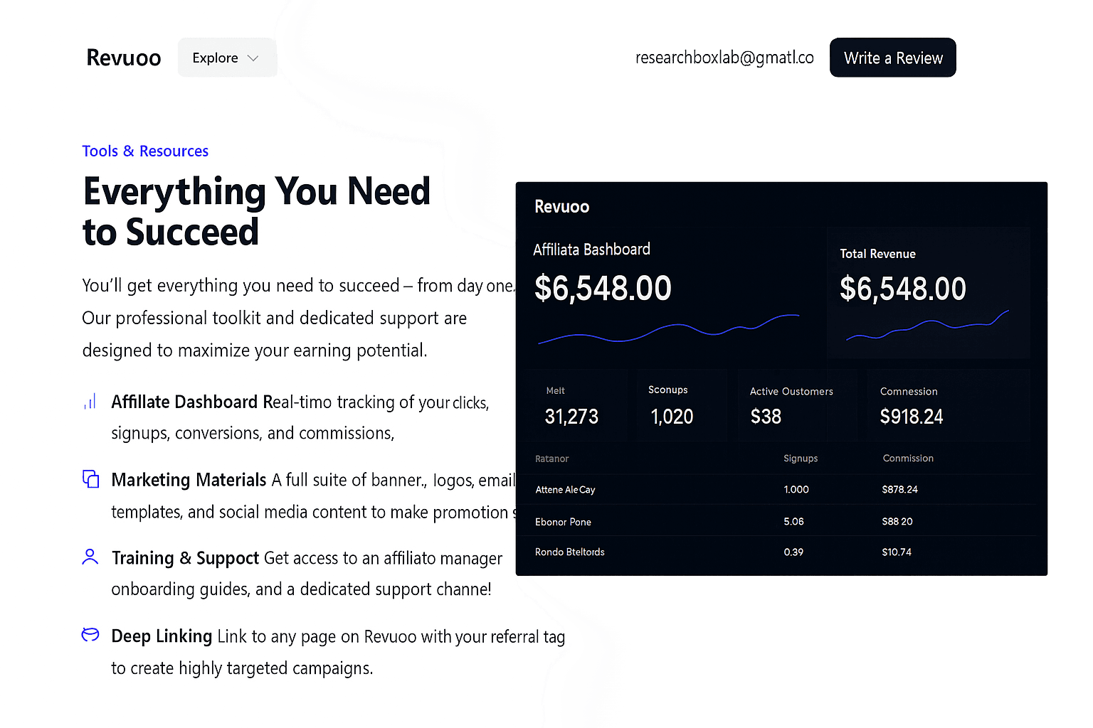 Affiliate dashboard preview